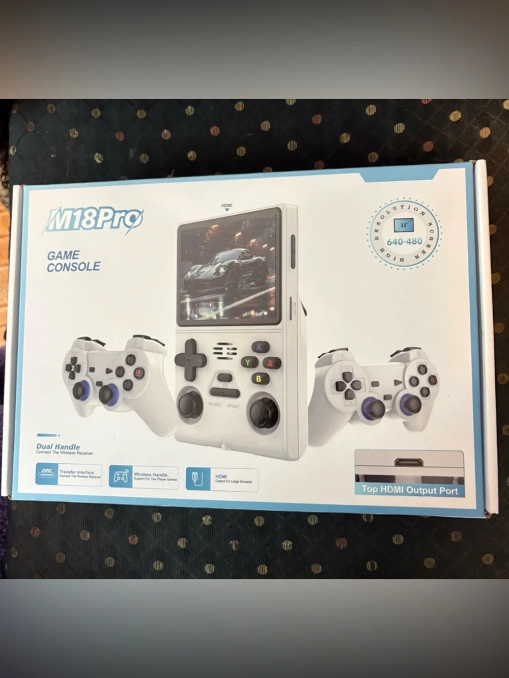 M18Pro White Handheld Game Console with Dual Controllers. NWT.